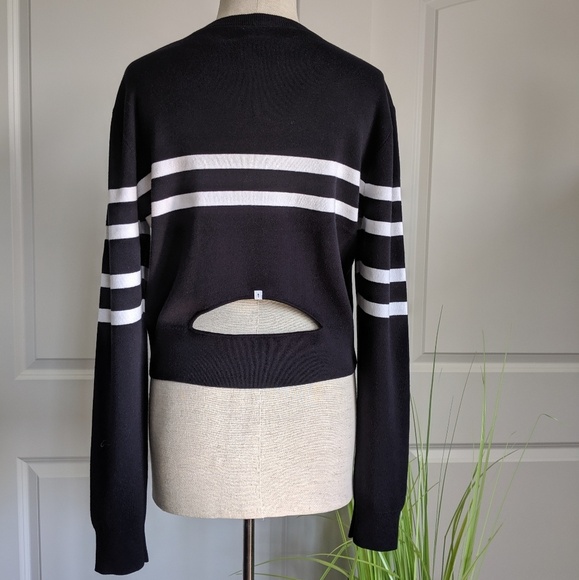 The Upside Sweater Crop Cut Out Back Long Sleeve Striped Indigo White L NWT - Picture 4 of 8